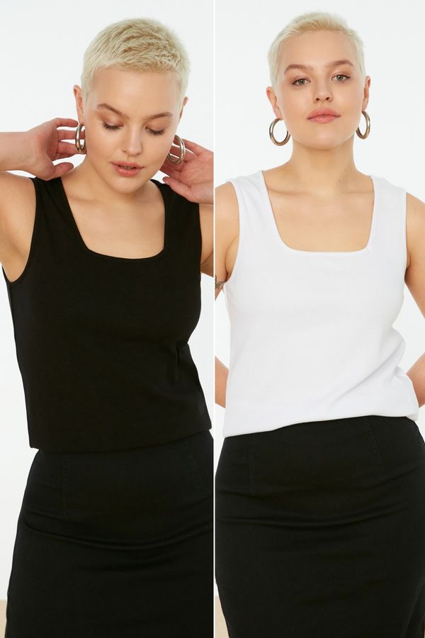 Trendyol Trendyol Curve Black and White 2-Pack Square Collar Sleeveless Knitted Singlet