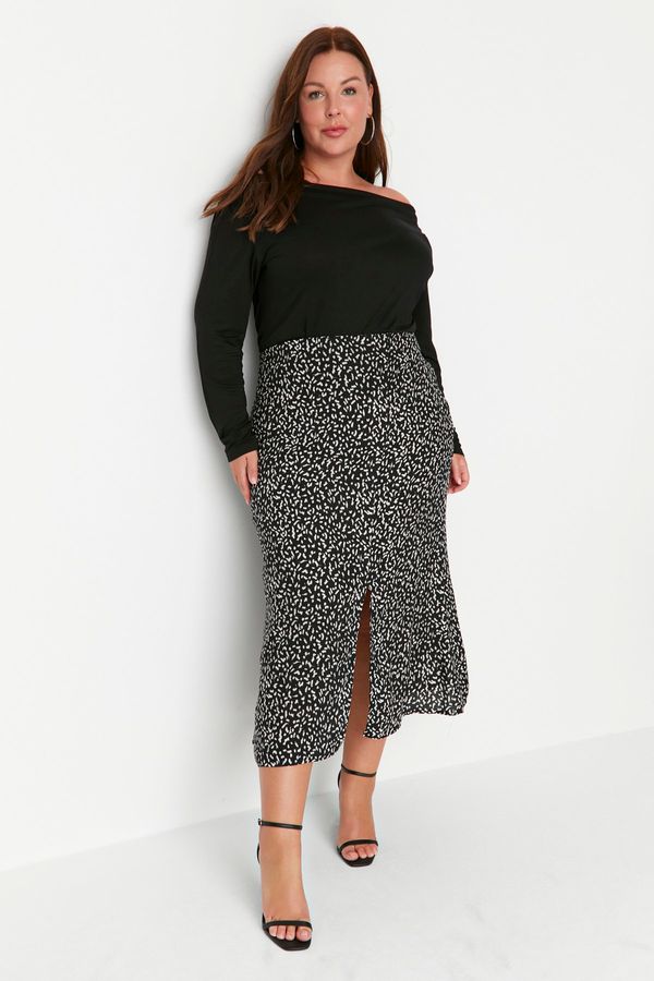 Trendyol Trendyol Curve Black and White Patterned Slit Viscose Woven Skirt