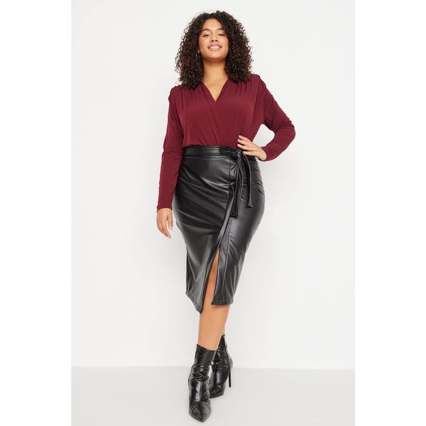 Trendyol Trendyol Curve Black Asymmetric Cut Faux Leather Midi Skirt