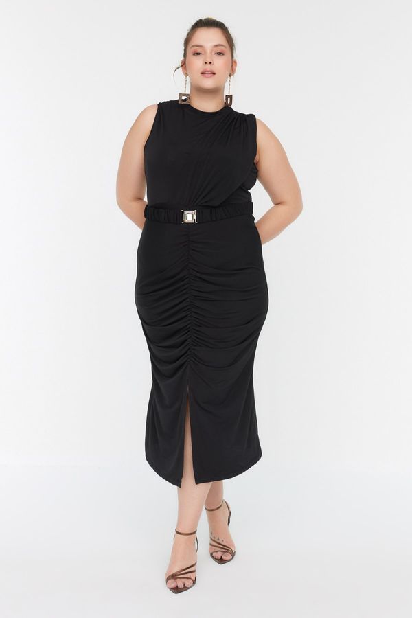 Trendyol Trendyol Curve Black Belted Knitted Dress