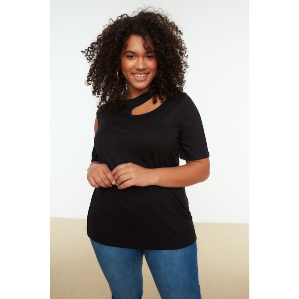 Trendyol Trendyol Curve Black Crew Neck Cutout Detailed Knitted Blouse