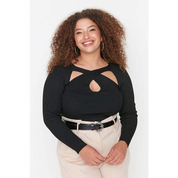 Trendyol Trendyol Curve Black Cross Detailed Knitwear Blouse