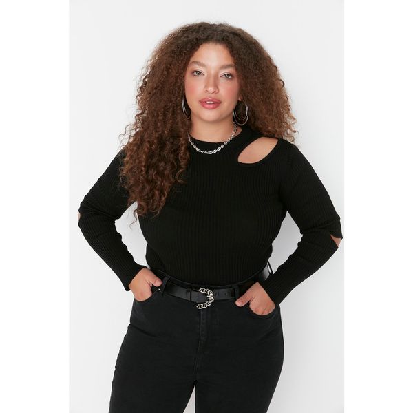 Trendyol Trendyol Curve Black Cut Out Detailed Crew Neck Thin Knitwear Sweater