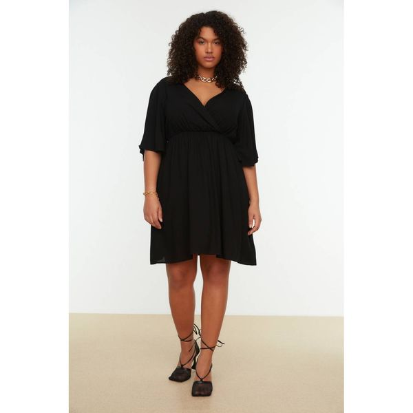 Trendyol Trendyol Curve Black Double Breasted Collar Back Detailed Woven Dress
