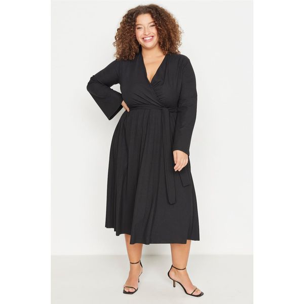 Trendyol Trendyol Curve Black Double Breasted Collar Knitted Dress