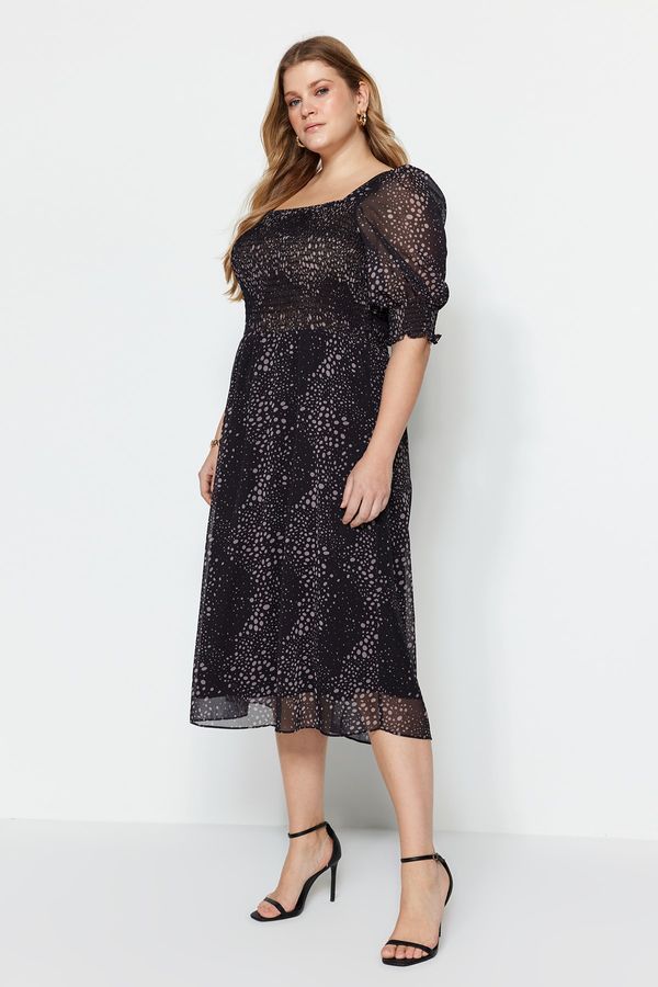 Trendyol Trendyol Curve Black Patterned Gipple Woven Plus Size Dress