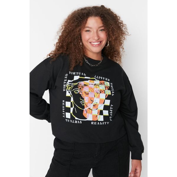 Trendyol Trendyol Curve Black Printed Knitted Sweatshirt