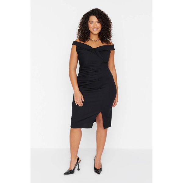 Trendyol Trendyol Curve Black Ruffle Detailed Slit Woven Dress