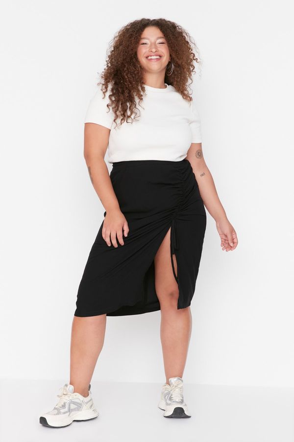Trendyol Trendyol Curve Black Ruffle Detailed Woven Pencil Skirt