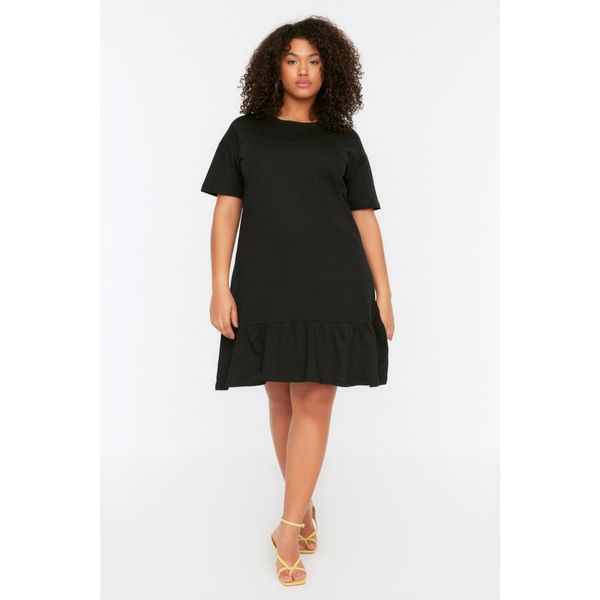 Trendyol Trendyol Curve Black Ruffle Knitted T-Shirt Dress