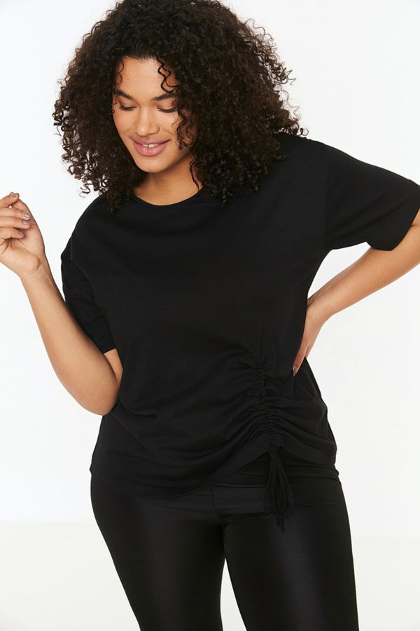 Trendyol Trendyol Curve Black Shirred Knitted T-Shirt