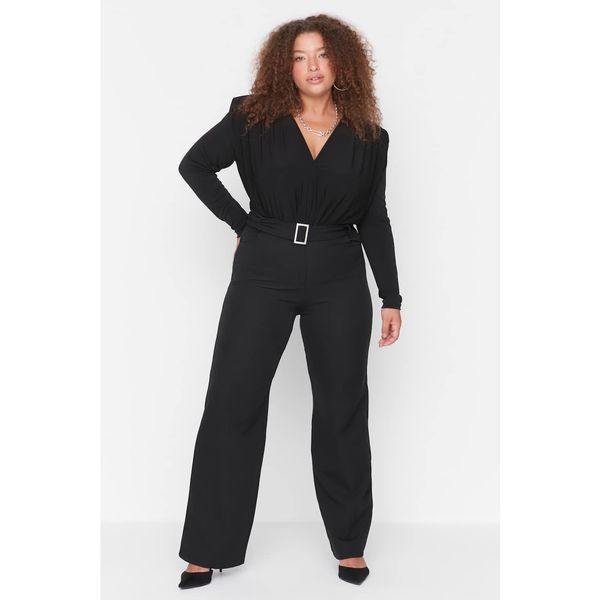 Trendyol Trendyol Curve Black Slit Belted Woven Fabric Trousers