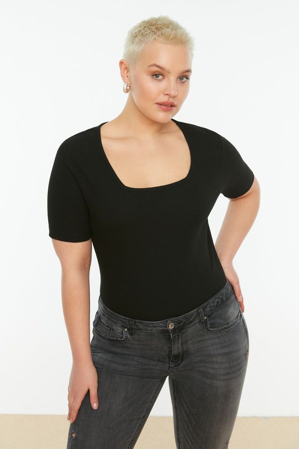 Trendyol Trendyol Curve Black Square Collar Basic Knitted T-Shirt