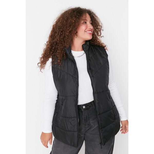 Trendyol Trendyol Curve Black Stand Up Collar Pocket Zipper Inflatable Vest