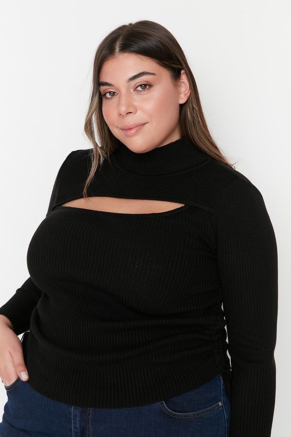 Trendyol Trendyol Curve Black Straight Collar Cut Out Detailed Knitwear Sweater