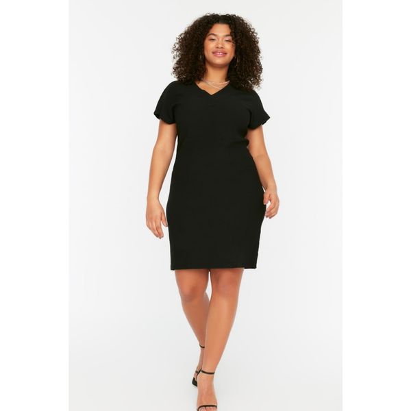 Trendyol Trendyol Curve Black V Neck Knitted Dress