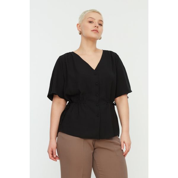 Trendyol Trendyol Curve Black V-Neck Tie Detail Woven Blouse