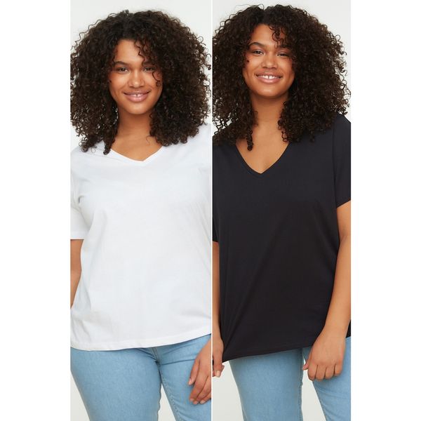 Trendyol Trendyol Curve Black-White 2-Pack Basic Knitted T-Shirt