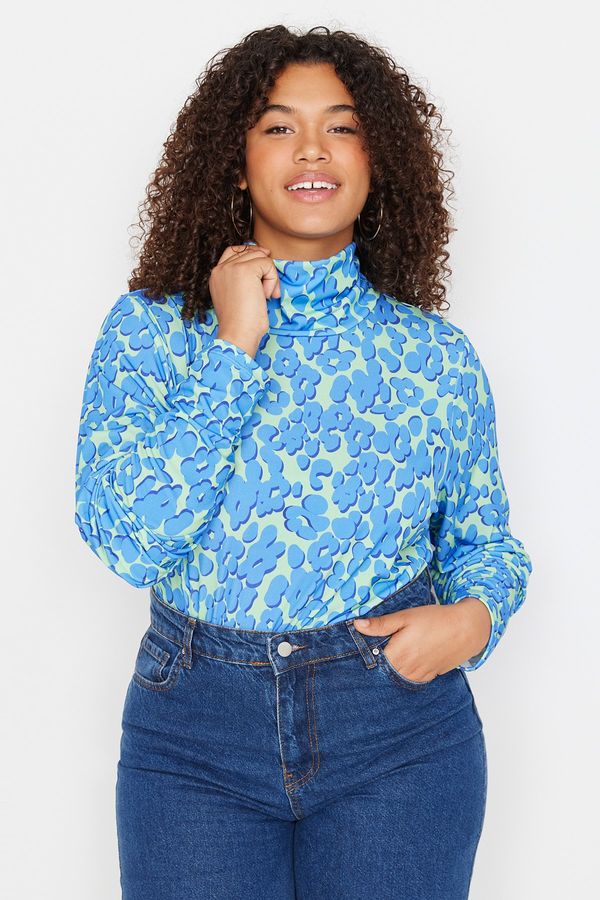 Trendyol Trendyol Curve Blue Floral Patterned Knitted Body