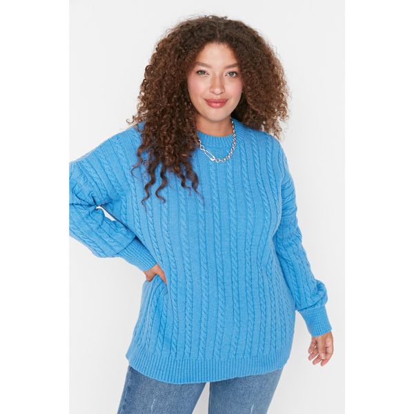 Trendyol Trendyol Curve Blue Knitted Detailed Knitwear Sweater