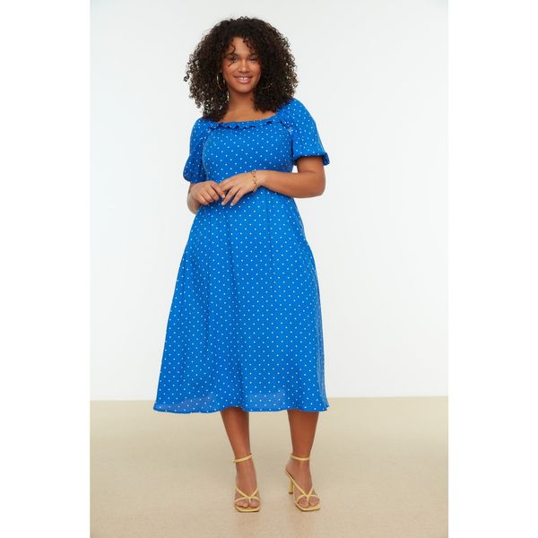 Trendyol Trendyol Curve Blue Polka Dot Patterned Woven Dress