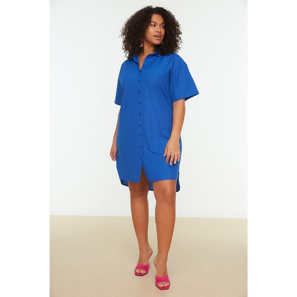 Trendyol Trendyol Curve Blue Slit Long Back Woven Shirt Dress