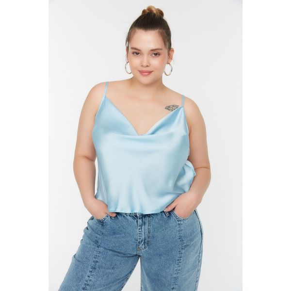 Trendyol Trendyol Curve Blue Strap Satin Woven Blouse