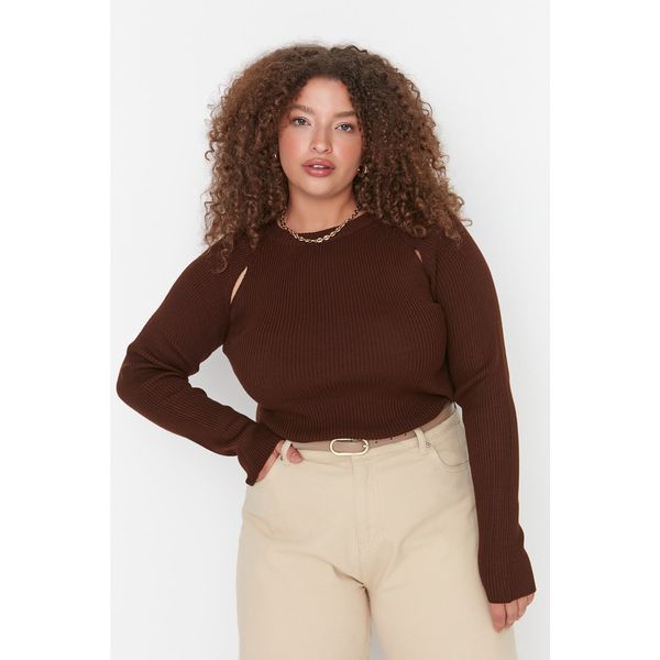 Trendyol Trendyol Curve Brown Cut Out Detailed Knitwear Sweater