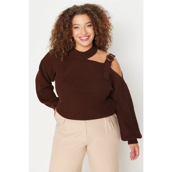Trendyol Trendyol Curve Brown Cutout Detailed Knitwear Sweater