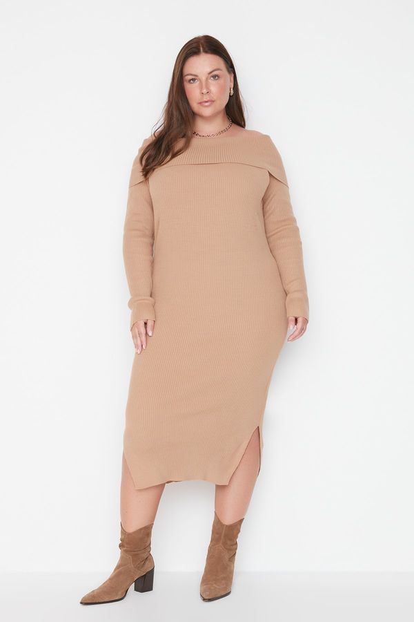 Trendyol Trendyol Curve Camel Off Sholder Collar Knitwear Dress