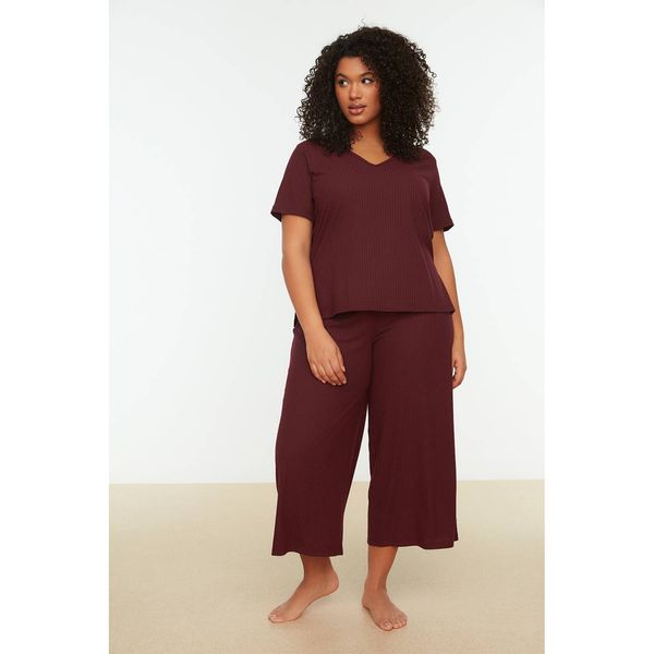 Trendyol Trendyol Curve Claret Red Camisole Knitted Pajamas Set