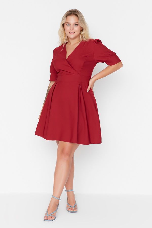 Trendyol Trendyol Curve Claret Red Double Breasted Collar Woven Dress