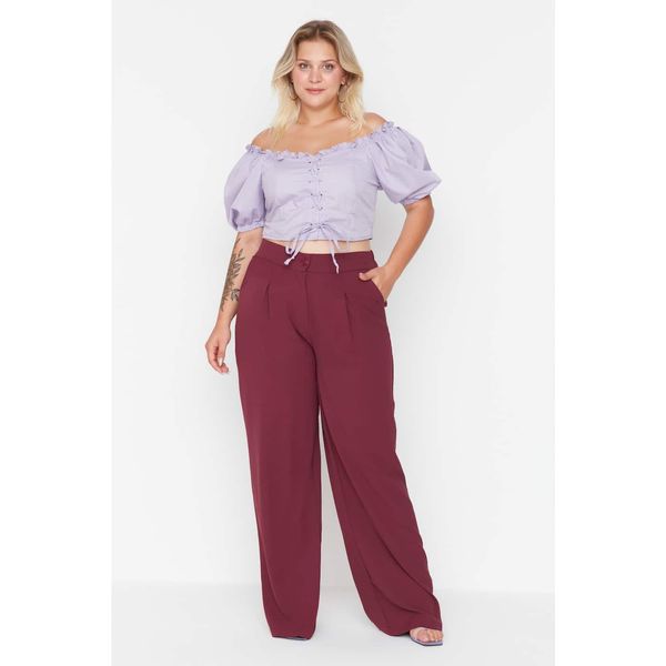 Trendyol Trendyol Curve Claret Red High Waist Pleated Woven Trousers