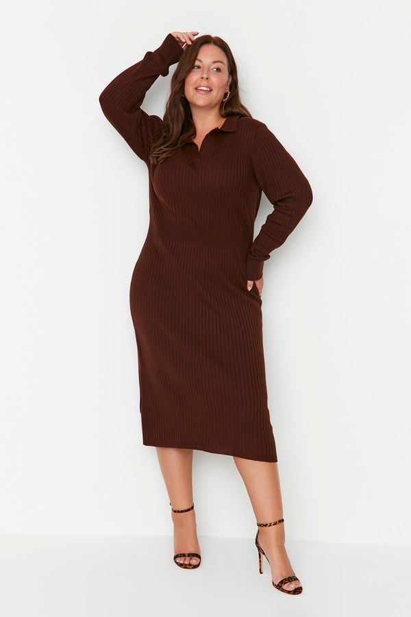 Trendyol Trendyol Curve Dark Brown Polo Neck Knitwear Dress