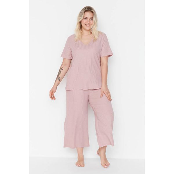 Trendyol Trendyol Curve Dried Rose Camisole Knitted Pajamas Set