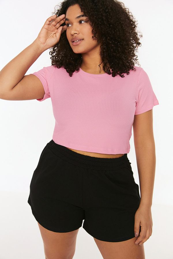 Trendyol Trendyol Curve Dried Rose Crew Neck Crop Knitted T-Shirt