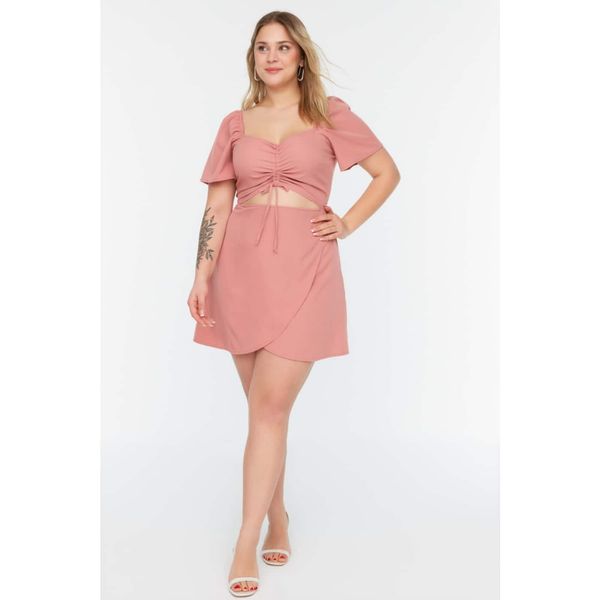 Trendyol Trendyol Curve Dried Rose Shirring and Cutout Detailed Woven Dress