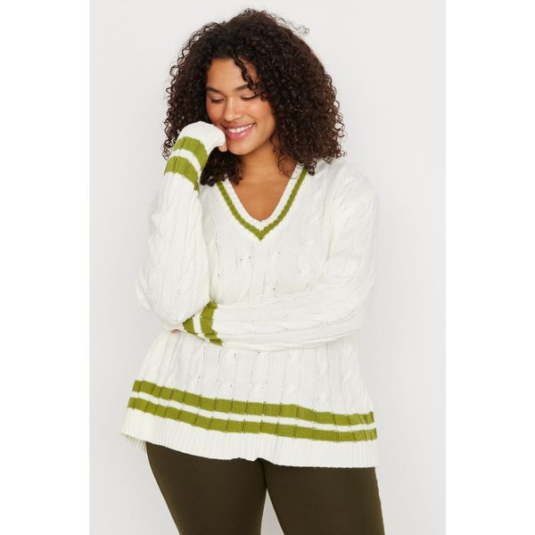 Trendyol Trendyol Curve Ecru V Neck Knitwear Sweater