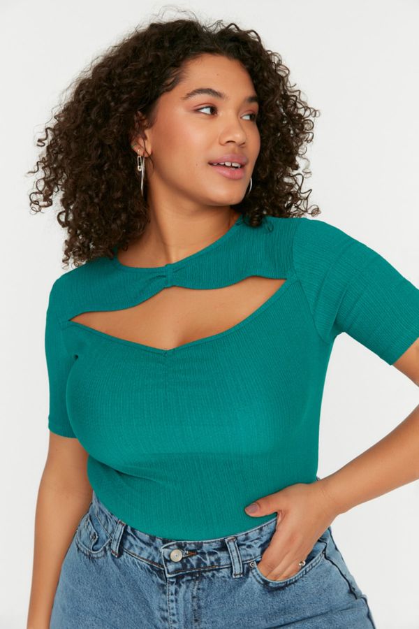 Trendyol Trendyol Curve Emerald Green Cutout Detailed Knitted Blouse