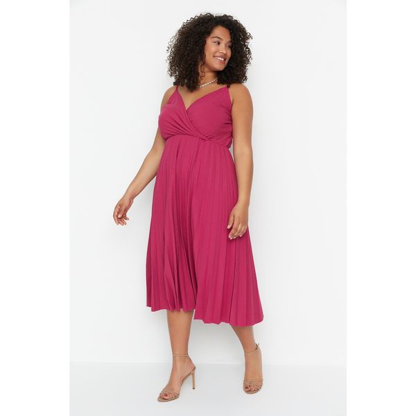 Trendyol Trendyol Curve Fuchsia Double Breasted Collar Knitted Strap Dress