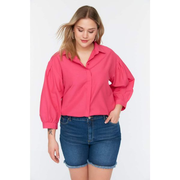 Trendyol Trendyol Curve Fuchsia Sleeve Detailed Poplin Woven Shirt