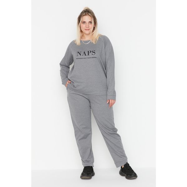 Trendyol Trendyol Curve Gray Printed Knitted Pajamas Set