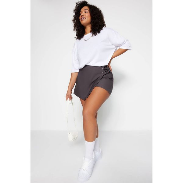 Trendyol Trendyol Curve Gray Tie Detailed Woven Short Skirt