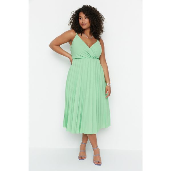 Trendyol Trendyol Curve Green Double Breasted Collar Knitted Strap Dress