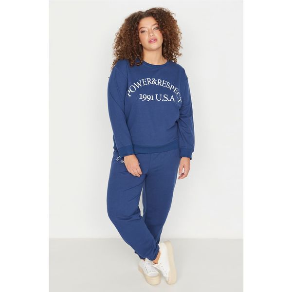 Trendyol Trendyol Curve Indigo Crew Neck Printed Knitted Tracksuit Set