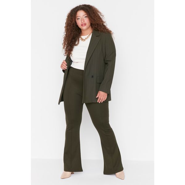 Trendyol Trendyol Curve Khaki Ribbed Spanish Leg Knitted Trousers