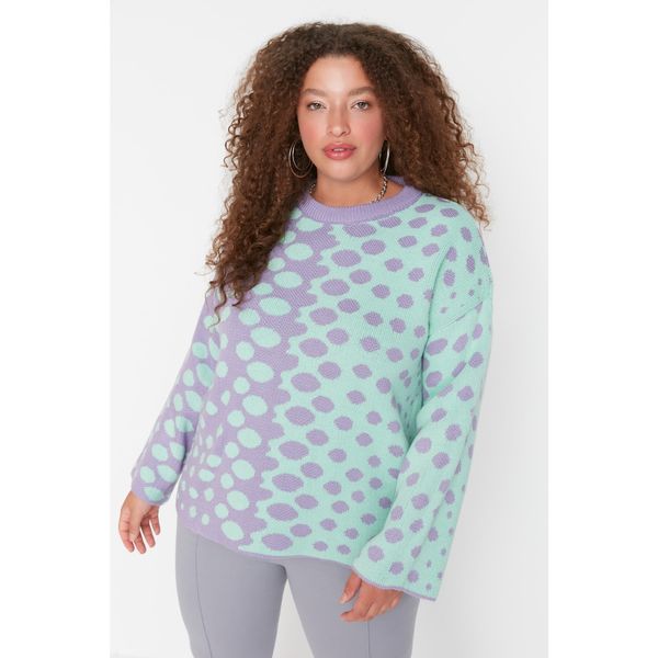 Trendyol Trendyol Curve Lilac Patterned Crew Neck Knitwear Sweater