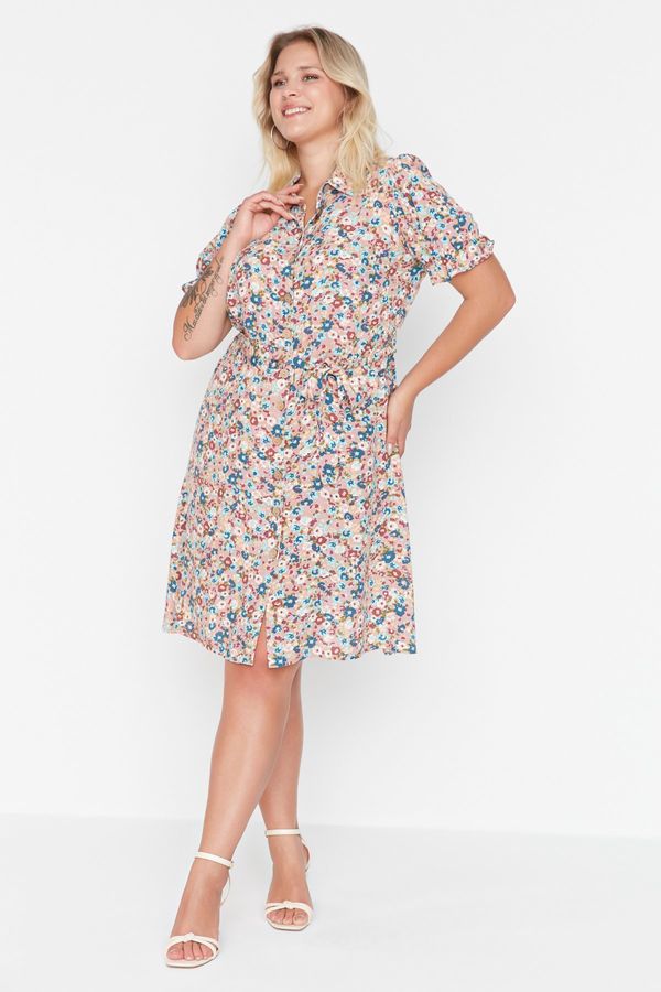 Trendyol Trendyol Curve Multi Colored Floral Patterned Woven Viscose Shirt Dress