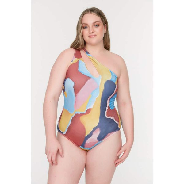 Trendyol Trendyol Curve Multicolored Watercolor Effect One Shoulder Swimsuit
