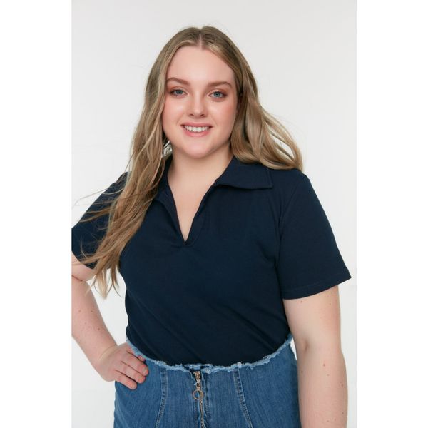 Trendyol Trendyol Curve Navy Blue Camisole Collar Knitted Blouse
